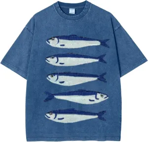Oversized Graphic Tees for Women Y2k Fisherman Aesthetic Graphic Fish Print T-Shirts Streetwear Summer 2025