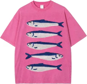 Oversized Graphic Tees for Women Y2k Fisherman Aesthetic Graphic Fish Print T-Shirts Streetwear Summer 2025