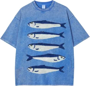 Oversized Graphic Tees for Women Y2k Fisherman Aesthetic Graphic Fish Print T-Shirts Streetwear Summer 2025