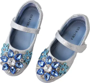 owiluup Girls Dress Shoes Mary Jane Princess Hook and Loop Glitter Party Flats