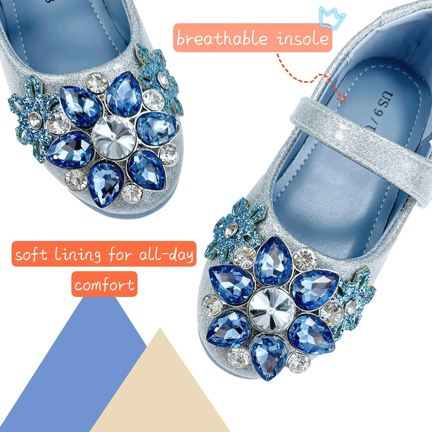 owiluup Girls Dress Shoes Mary Jane Princess Hook and Loop Glitter Party Flats