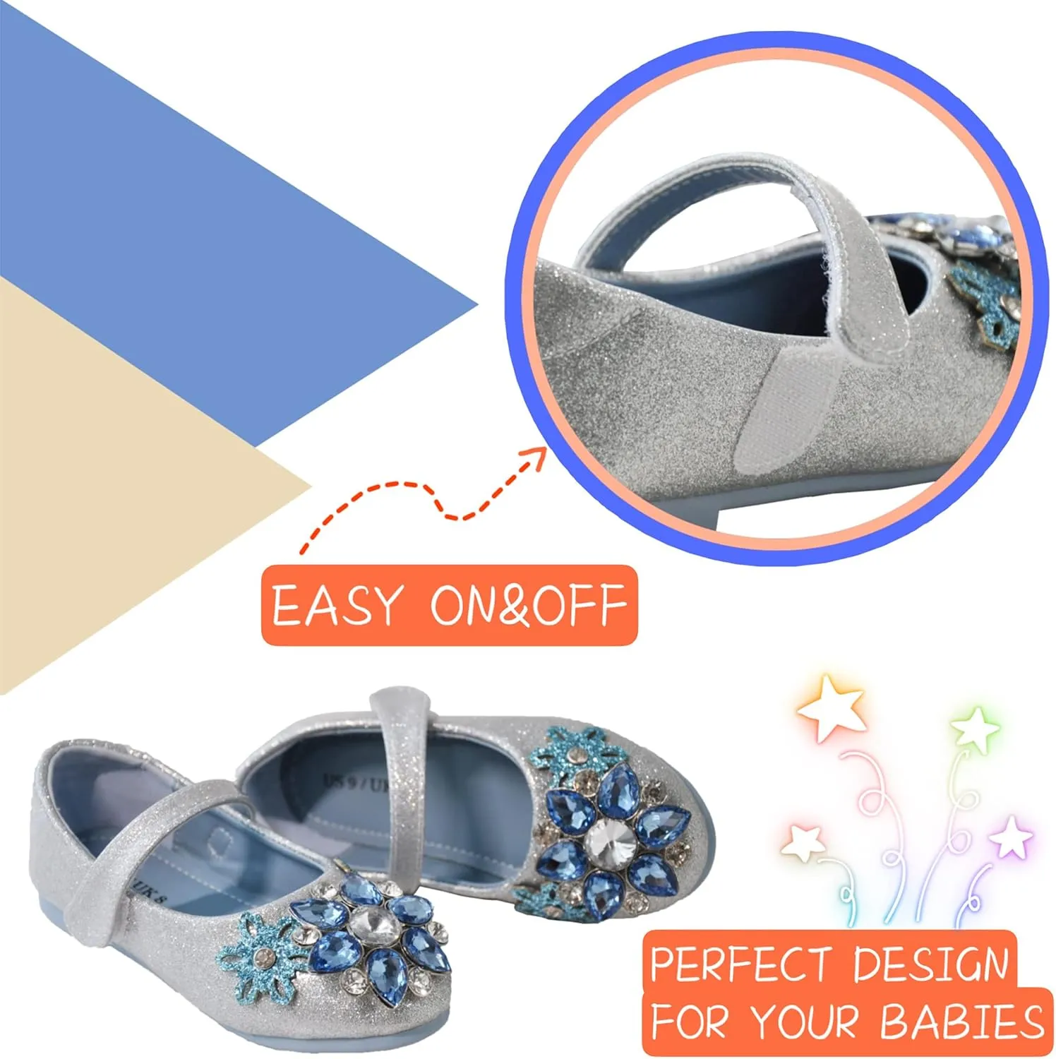 owiluup Girls Dress Shoes Mary Jane Princess Hook and Loop Glitter Party Flats