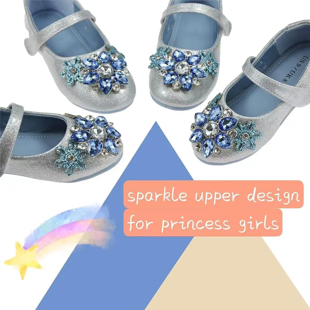 owiluup Girls Dress Shoes Mary Jane Princess Hook and Loop Glitter Party Flats