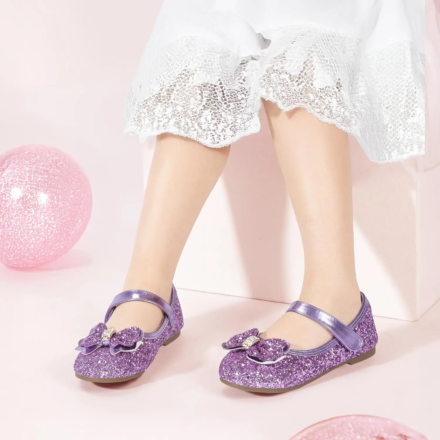PANDANINJIA Flower Girl Shoes Toddler Little Kid Ballet Flats Pearls Wedding Party Mary Jane Girls Dress Shoes