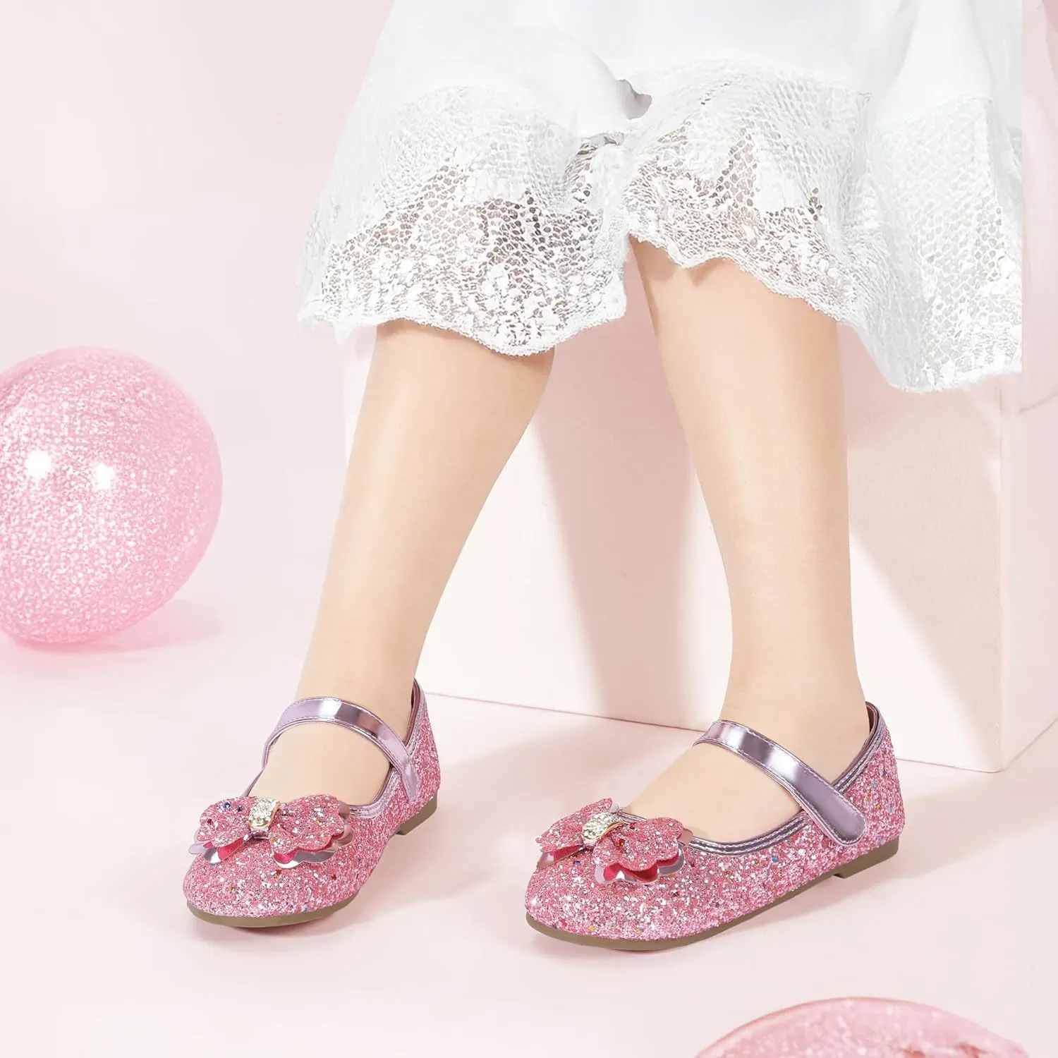PANDANINJIA Flower Girl Shoes Toddler Little Kid Ballet Flats Pearls Wedding Party Mary Jane Girls Dress Shoes