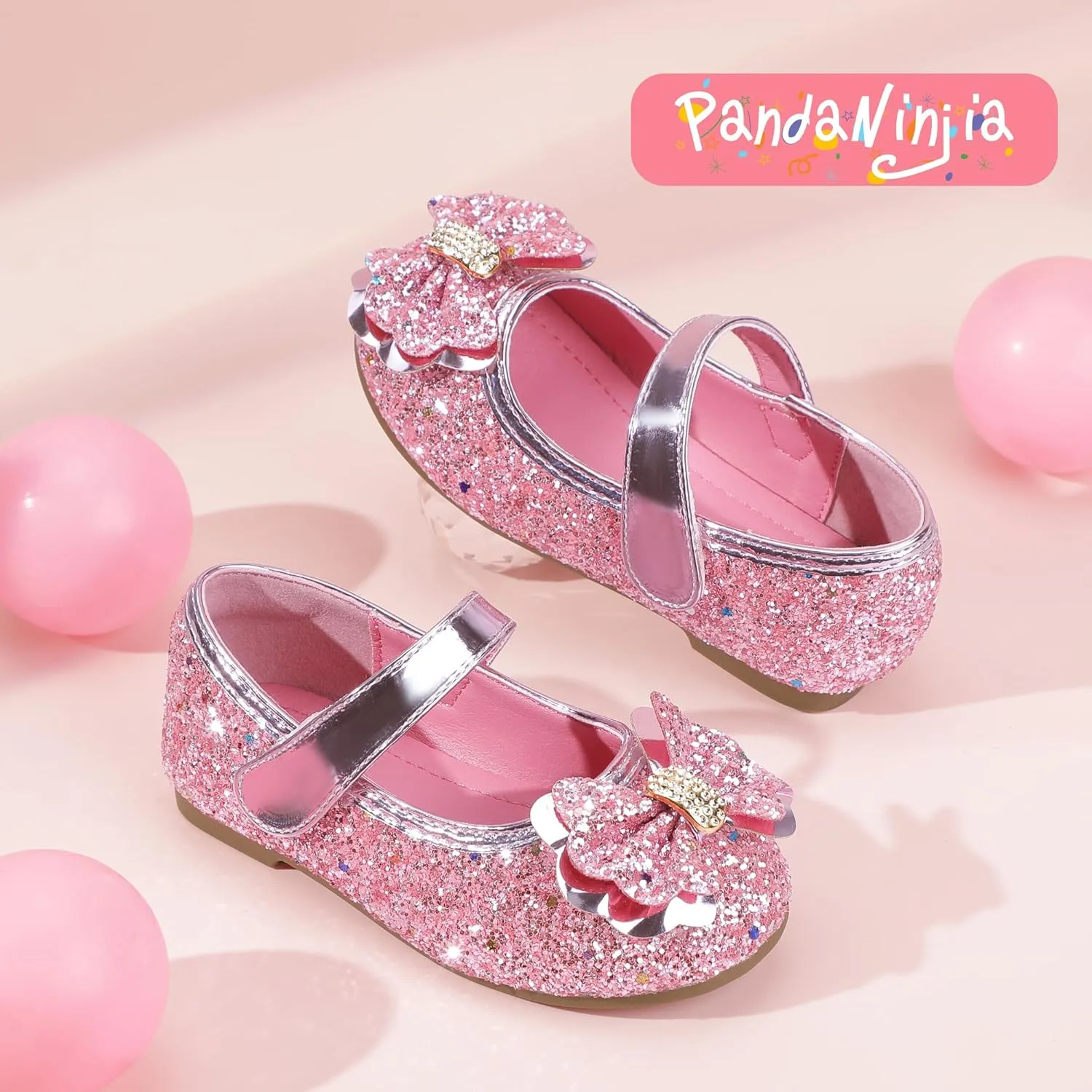 PANDANINJIA Flower Girl Shoes Toddler Little Kid Ballet Flats Pearls Wedding Party Mary Jane Girls Dress Shoes