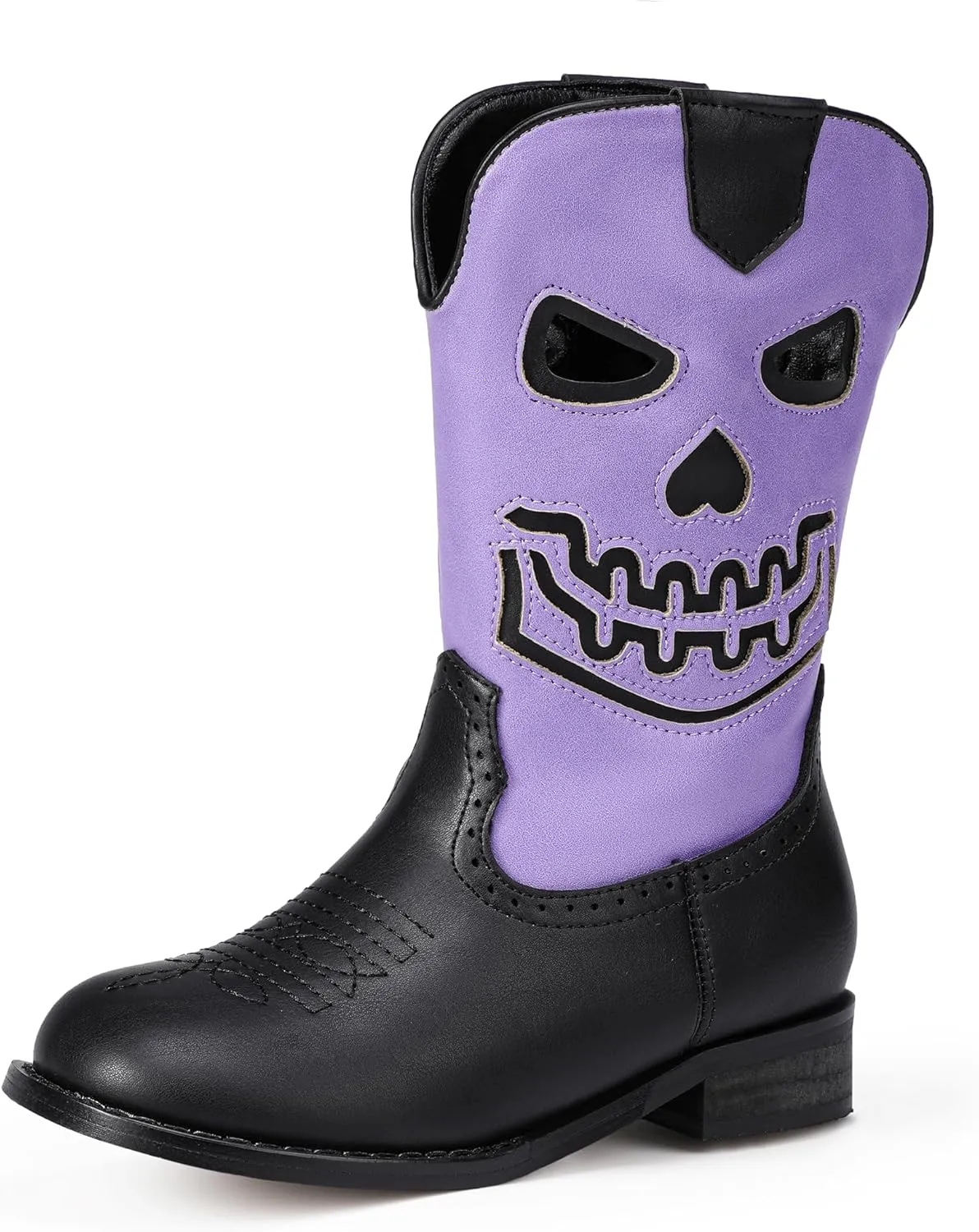 PANDANINJIA Girls Cowboy Boots For Boys Kids Toddler Western Mid Calf Cowgirl Boots Riding Shoes With Halloween Skull Element Booties