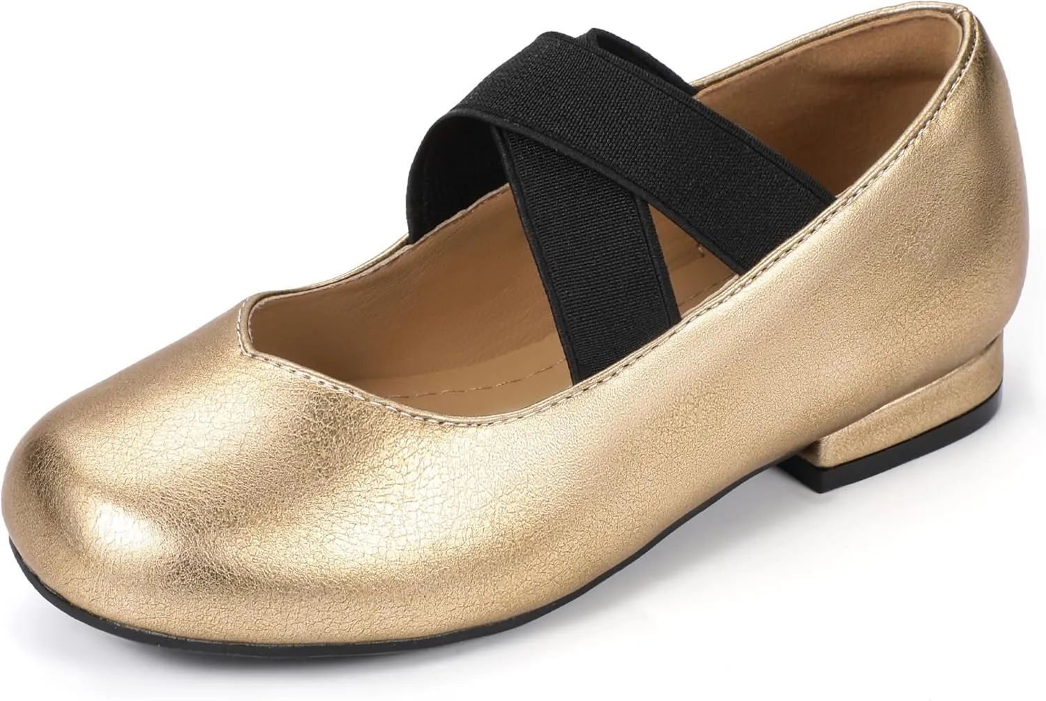 PANDANINJIA Girls Dress Shoes Ballet Flats Mary Jane Elastic Cross Strap Little Big Kid Low Heels Flower Girl Shoes