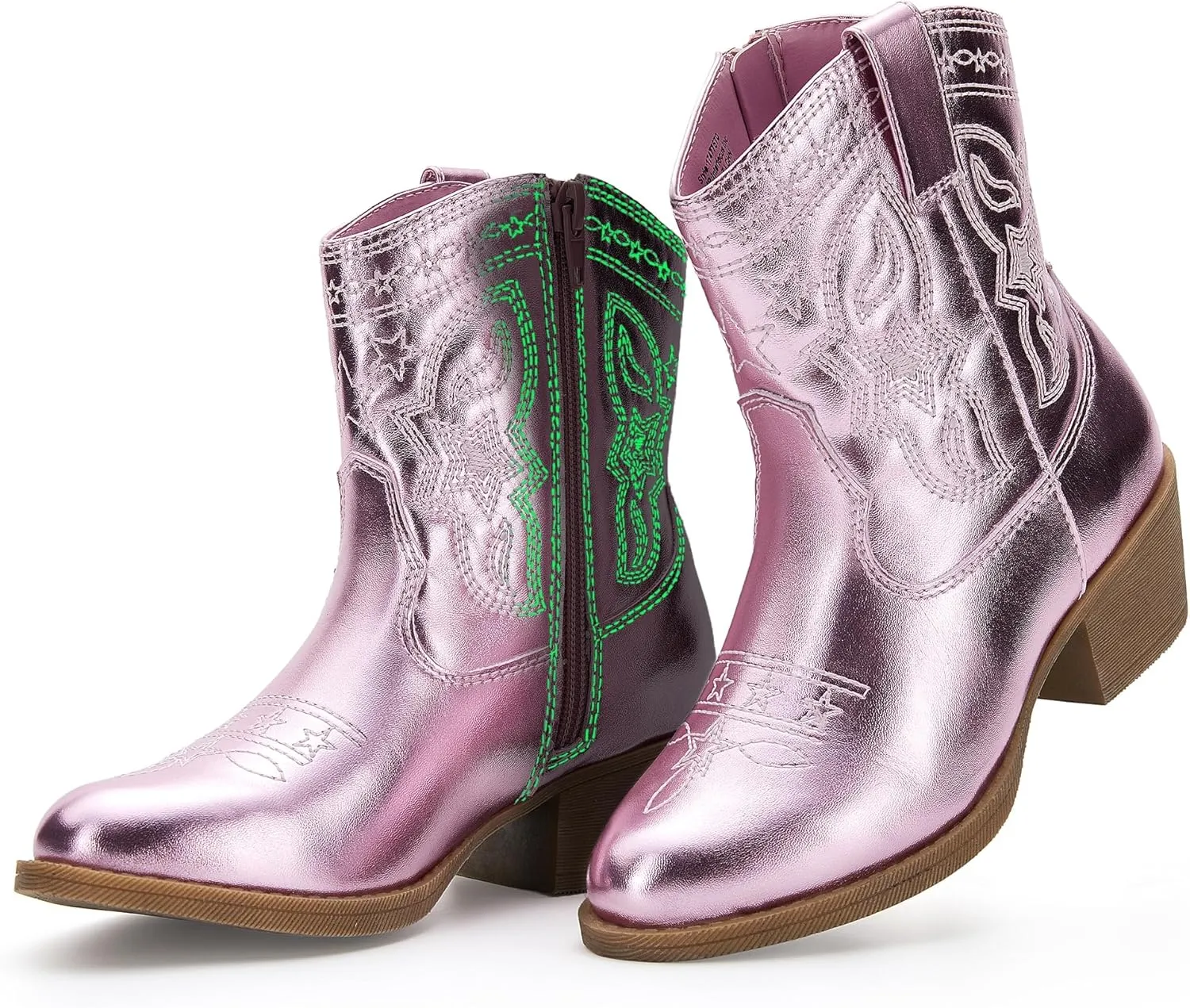 PATPAT Kids Cowboy Boots for Girls and Boys – Western Mid Calf Cowgirl Boots with Embroidered and Zipper Design, Riding Shoes for Little Kid/Big Kid