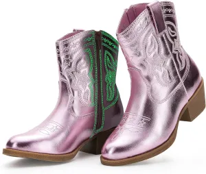 PATPAT Kids Cowboy Boots for Girls and Boys – Western Mid Calf Cowgirl Boots with Embroidered and Zipper Design, Riding Shoes for Little Kid/Big Kid