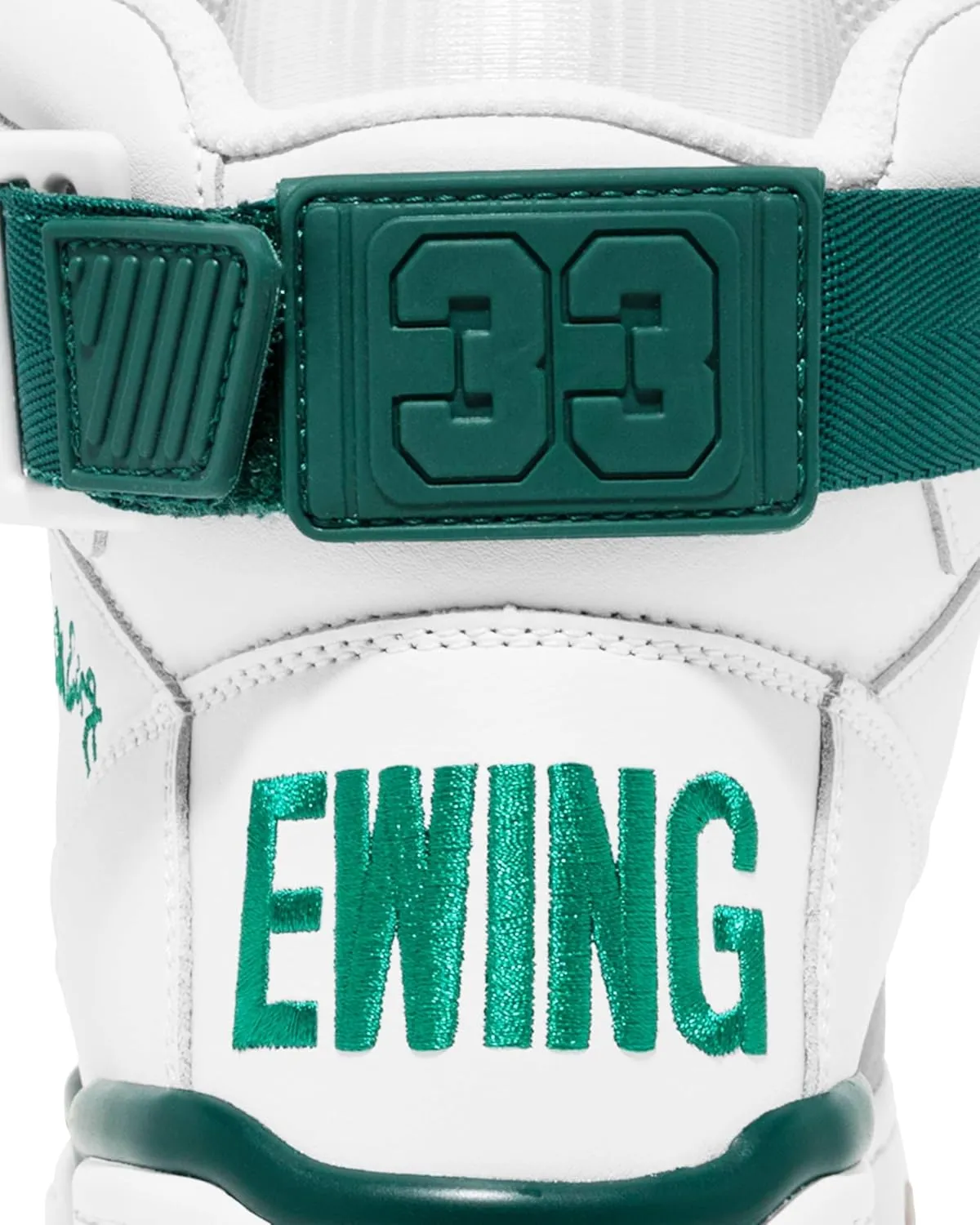 PATRICK EWING Athletics 33 Hi Men's Leather Basketball Sneaker, White With Green Accents, Gum Sole, High-Top