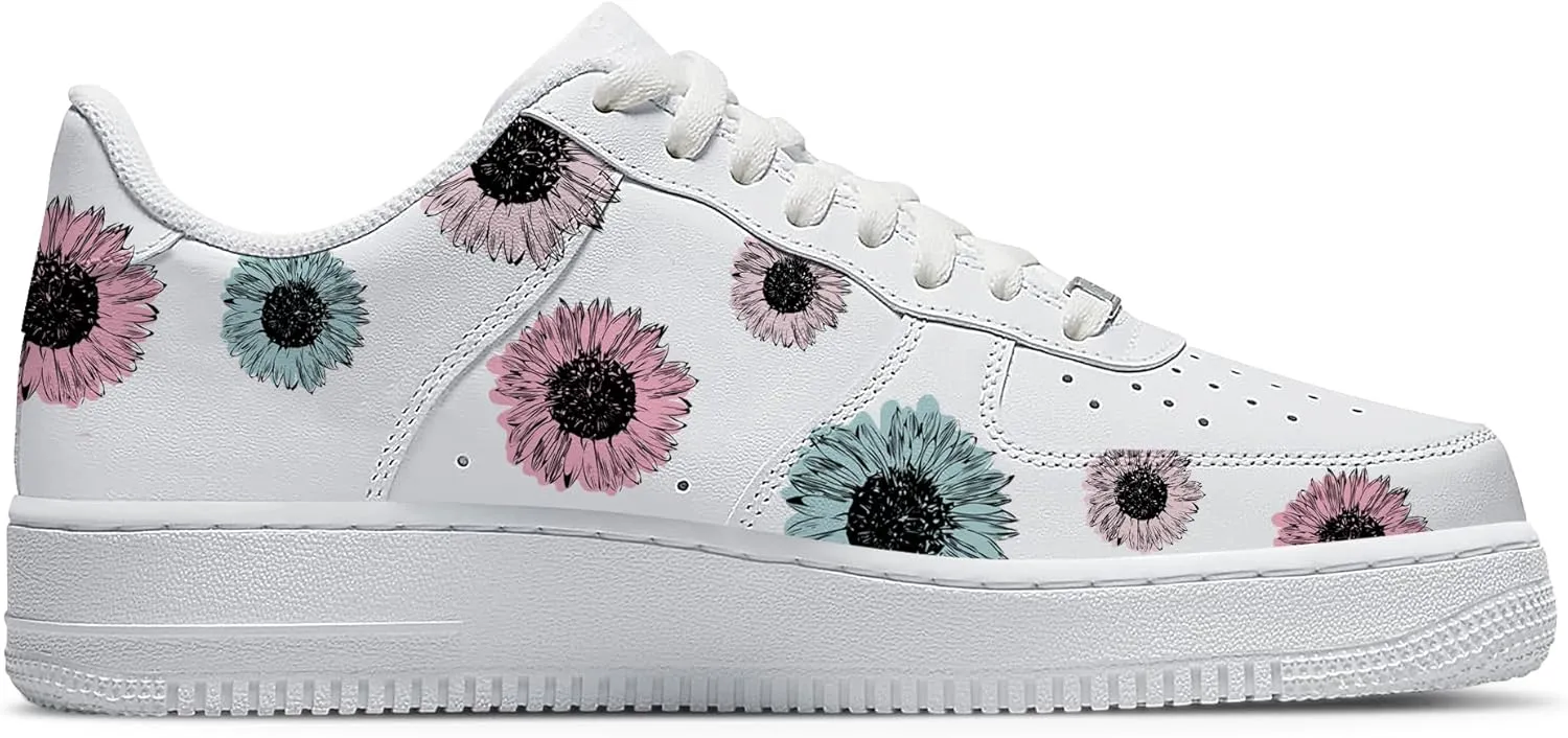 Personalized Sunflower Basketball Shoes - Custom Name Classic Lace Up Low-Top Fashion Sneakers for Men and Women, Breathable Anti-Slip Outdoor Training Shoes - Unique Floral Design
