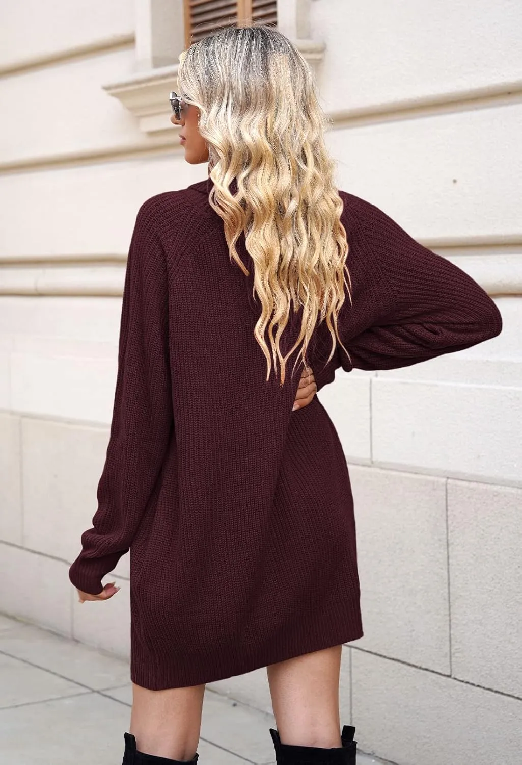 Pink Queen Women's Loose Turtleneck Oversize Long Pullover Sweater Dress