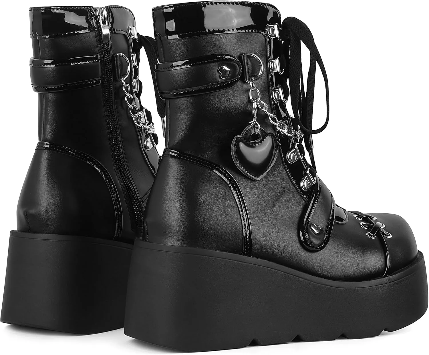 Platform Ankle boots for Women Goth Rave Boots Kawaii Shoes High Heel Round Toe Zipper Wedges Mid Calf Booties