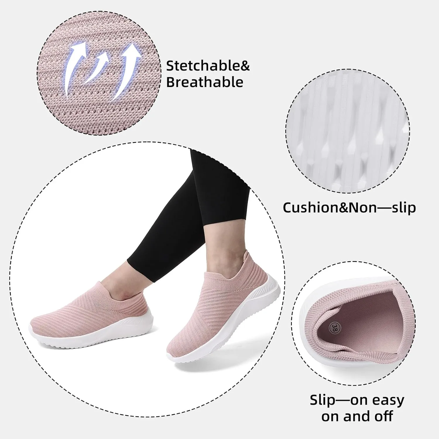 PPQ Womens Walking Shoes Slip on ，Soft Slip in Sock Sneakers for The Shoes are Very Light and Suitable for People who Walk a lot