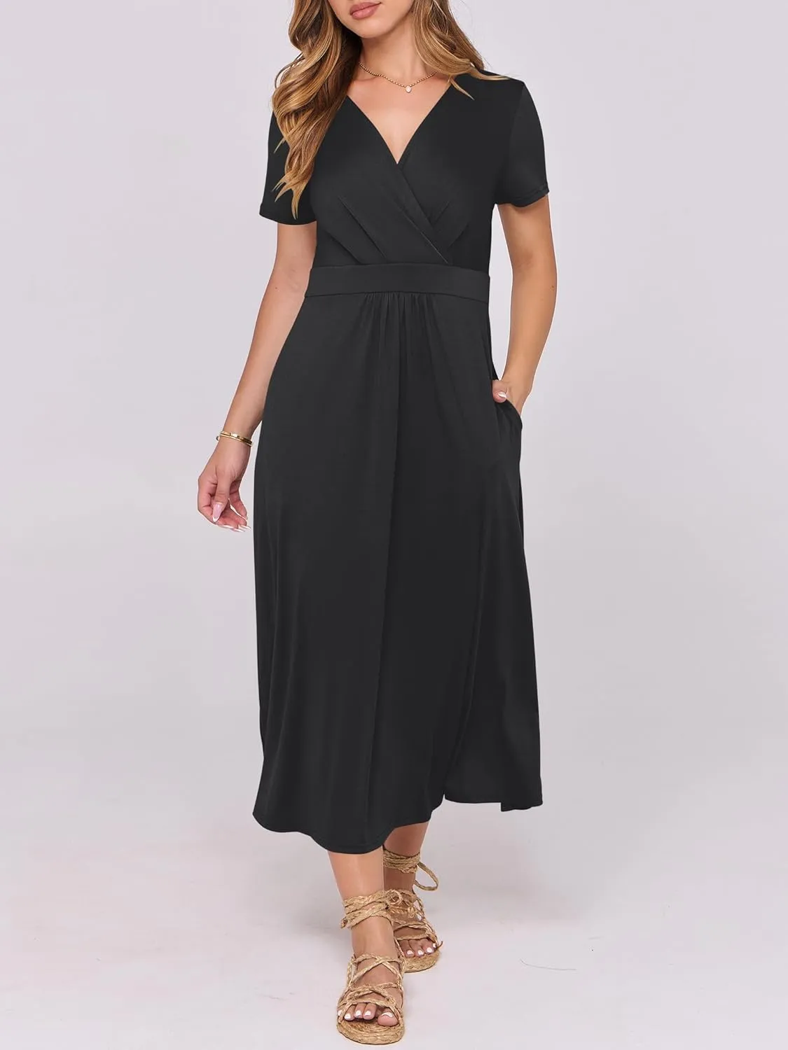 Prinbara Womens Summer Casual Wrap Short Sleeve Floral Maxi Dress 2025 Spring Elegant V Neck Flowy Boho Beach Long Dresses