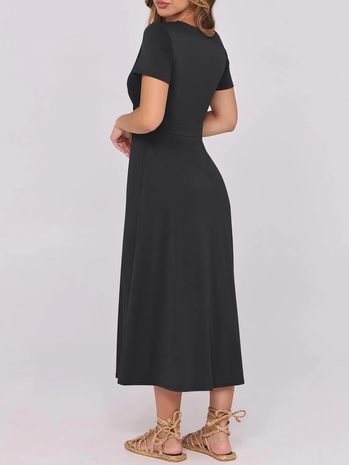 Prinbara Womens Summer Casual Wrap Short Sleeve Floral Maxi Dress 2025 Spring Elegant V Neck Flowy Boho Beach Long Dresses