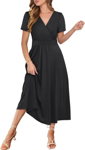 Prinbara Womens Summer Casual Wrap Short Sleeve Floral Maxi Dress 2025 Spring Elegant V Neck Flowy Boho Beach Long Dresses