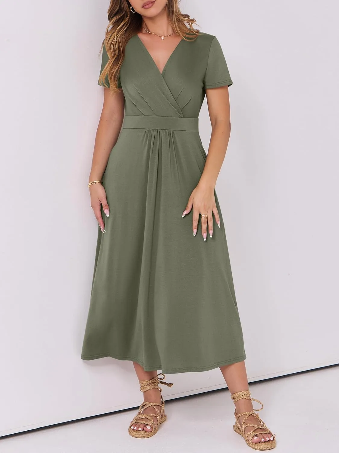 Prinbara Womens Summer Casual Wrap Short Sleeve Floral Maxi Dress 2025 Spring Elegant V Neck Flowy Boho Beach Long Dresses