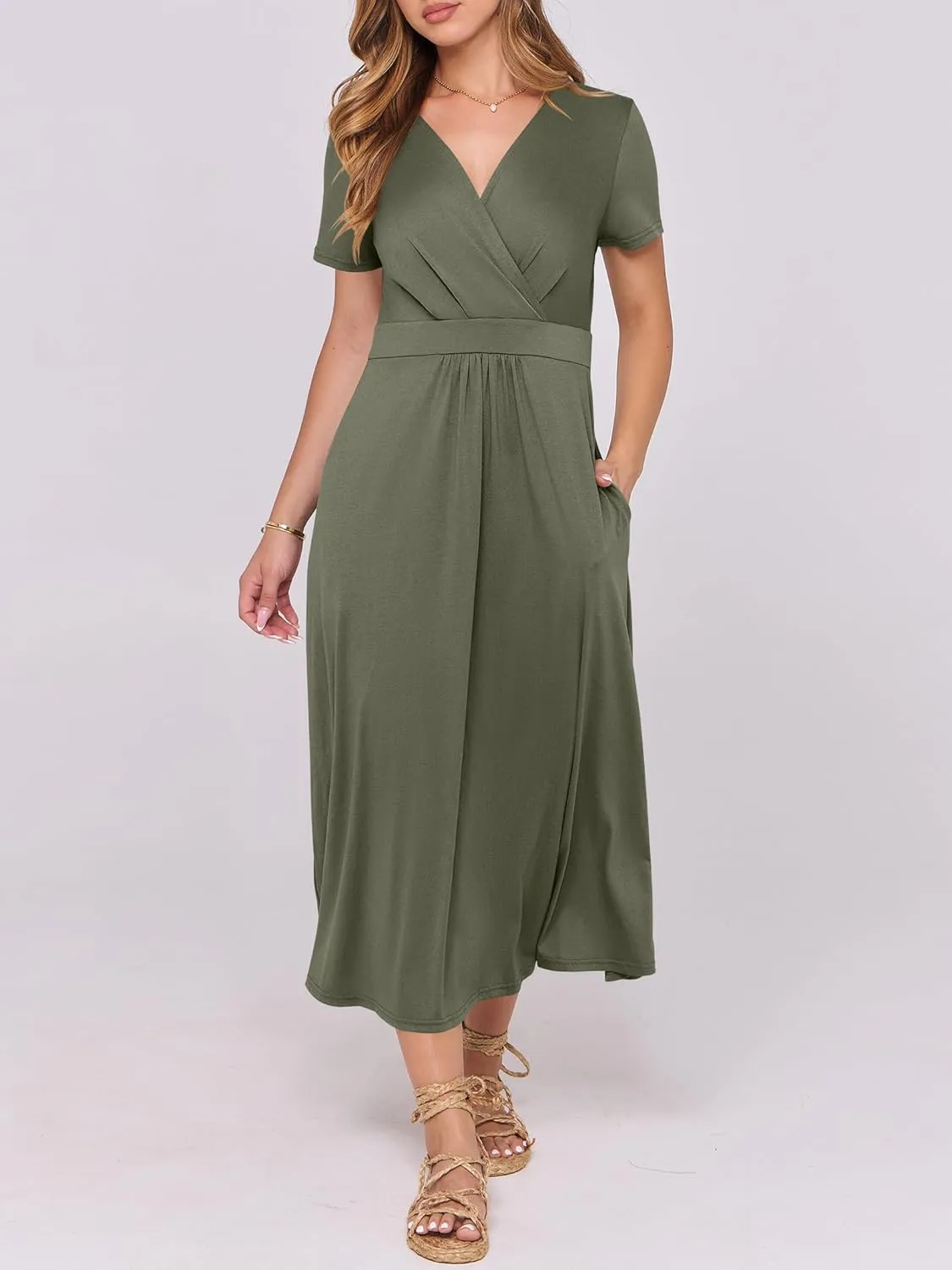 Prinbara Womens Summer Casual Wrap Short Sleeve Floral Maxi Dress 2025 Spring Elegant V Neck Flowy Boho Beach Long Dresses
