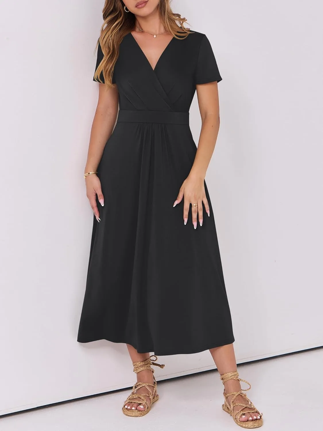 Prinbara Womens Summer Casual Wrap Short Sleeve Floral Maxi Dress 2025 Spring Elegant V Neck Flowy Boho Beach Long Dresses