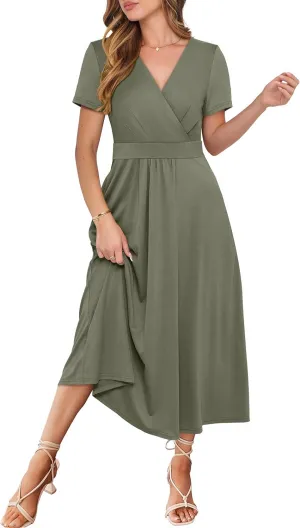 Prinbara Womens Summer Casual Wrap Short Sleeve Floral Maxi Dress 2025 Spring Elegant V Neck Flowy Boho Beach Long Dresses