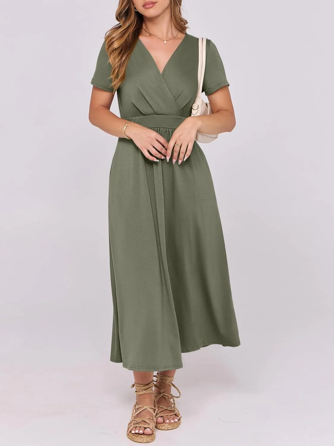 Prinbara Womens Summer Casual Wrap Short Sleeve Floral Maxi Dress 2025 Spring Elegant V Neck Flowy Boho Beach Long Dresses