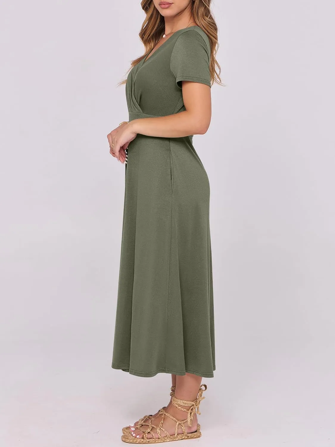 Prinbara Womens Summer Casual Wrap Short Sleeve Floral Maxi Dress 2025 Spring Elegant V Neck Flowy Boho Beach Long Dresses