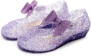 Princess Costumes Jelly Flats Shoes, Cute Bow Cosplay Birthday Party Glitter Dress Up Sandals Summer Beach Sandals