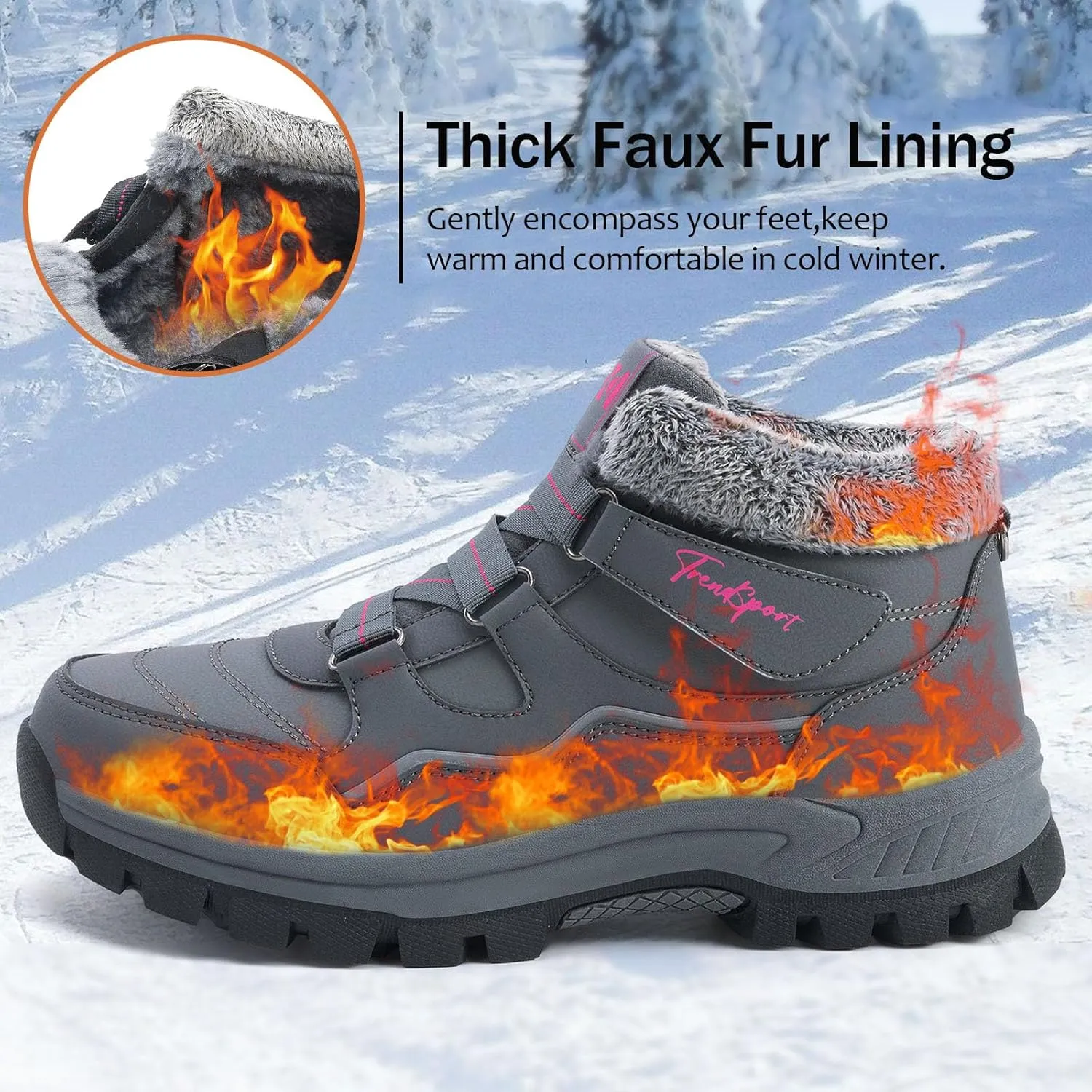 Qiucdzi Womens Winter Snow Boots Warm Fur Lined Anti-Slip Ankle Booties Walking Shoes Non-Slip Outdoor Trekking Shoes