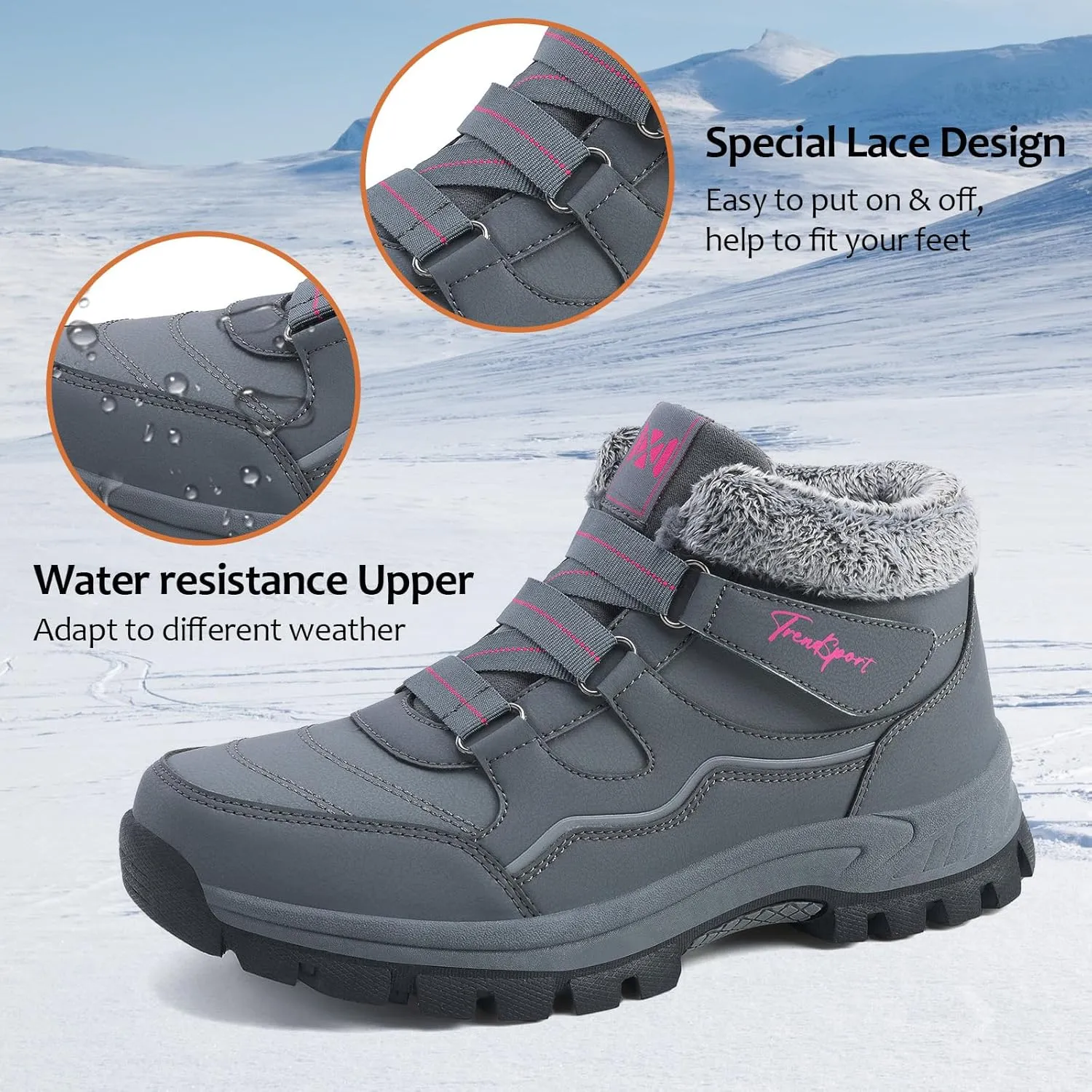 Qiucdzi Womens Winter Snow Boots Warm Fur Lined Anti-Slip Ankle Booties Walking Shoes Non-Slip Outdoor Trekking Shoes