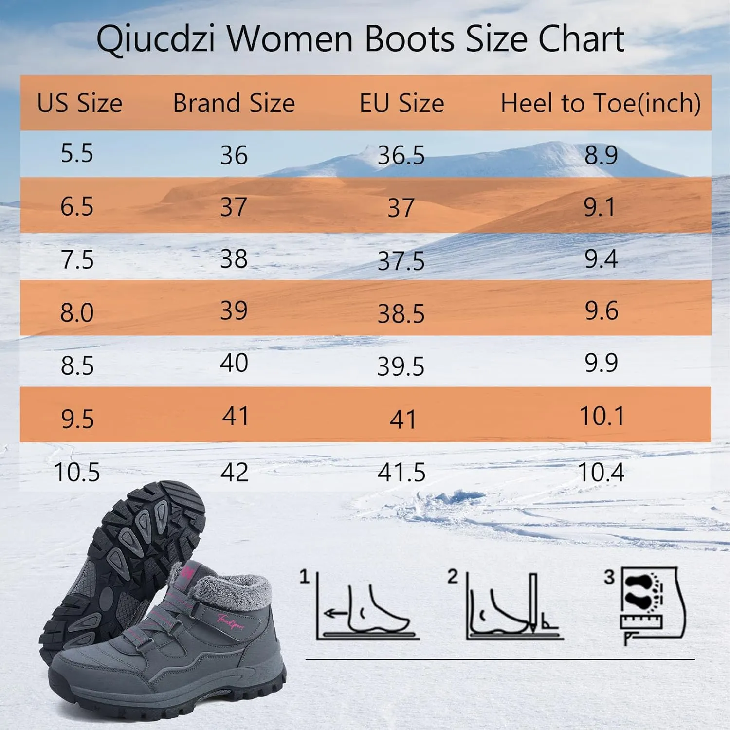 Qiucdzi Womens Winter Snow Boots Warm Fur Lined Anti-Slip Ankle Booties Walking Shoes Non-Slip Outdoor Trekking Shoes