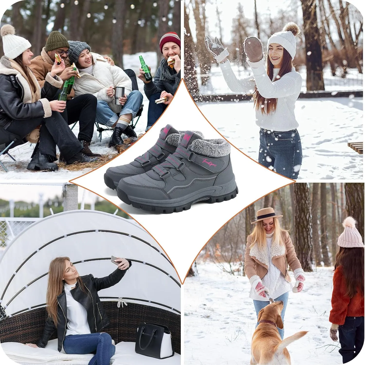 Qiucdzi Womens Winter Snow Boots Warm Fur Lined Anti-Slip Ankle Booties Walking Shoes Non-Slip Outdoor Trekking Shoes