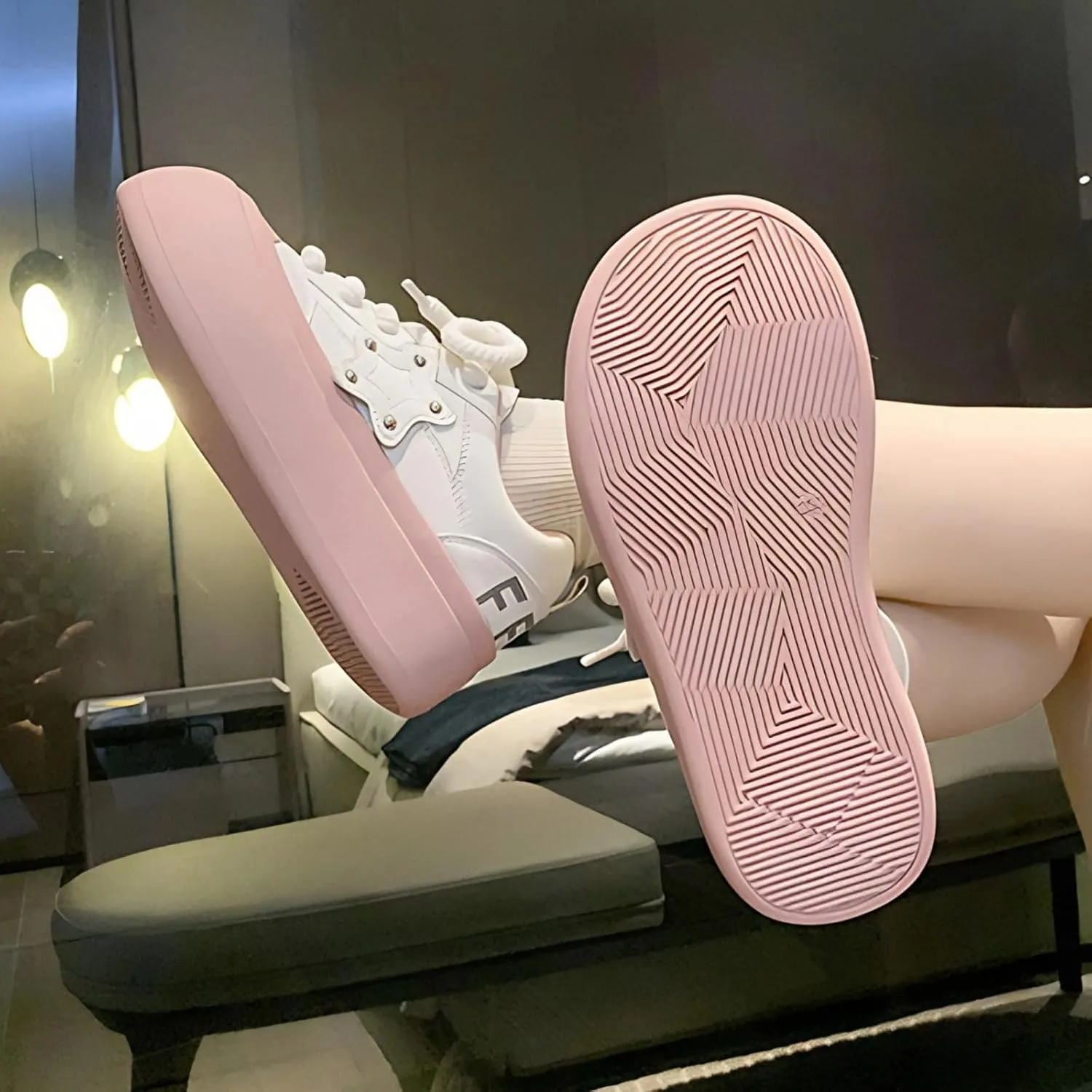 Quirky Cute Star Patch Chunky Sneakers for Women, Preppy Y2K Cute Platform Shoes, Height Boost All Season Wear