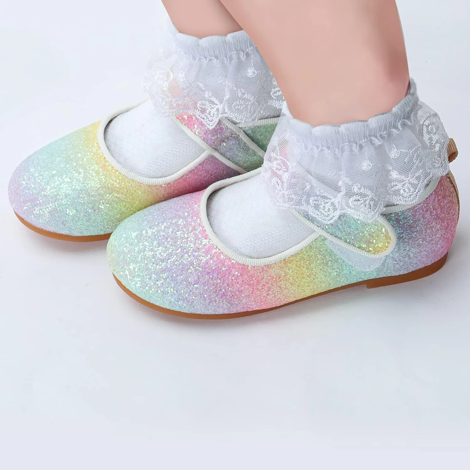 Rainbow Dress Shoes Girl's Glitter Princess Shoes Toddler Mary Jane Shoes Sparkly Party Ballet Flats in Casual Wearing Colorful Gift for Little Girls