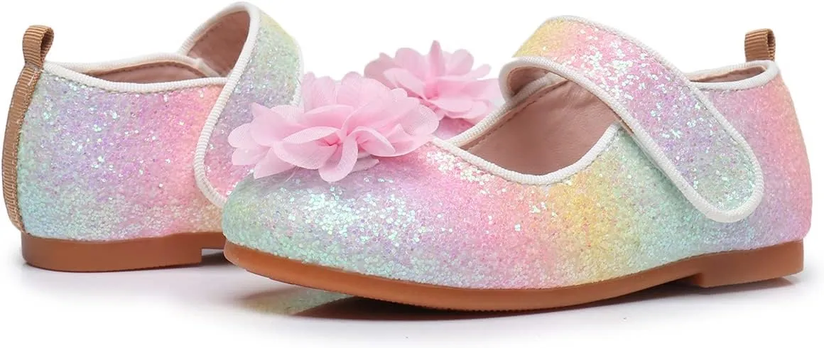 Rainbow Dress Shoes Girl's Glitter Princess Shoes Toddler Mary Jane Shoes Sparkly Party Ballet Flats in Casual Wearing Colorful Gift for Little Girls