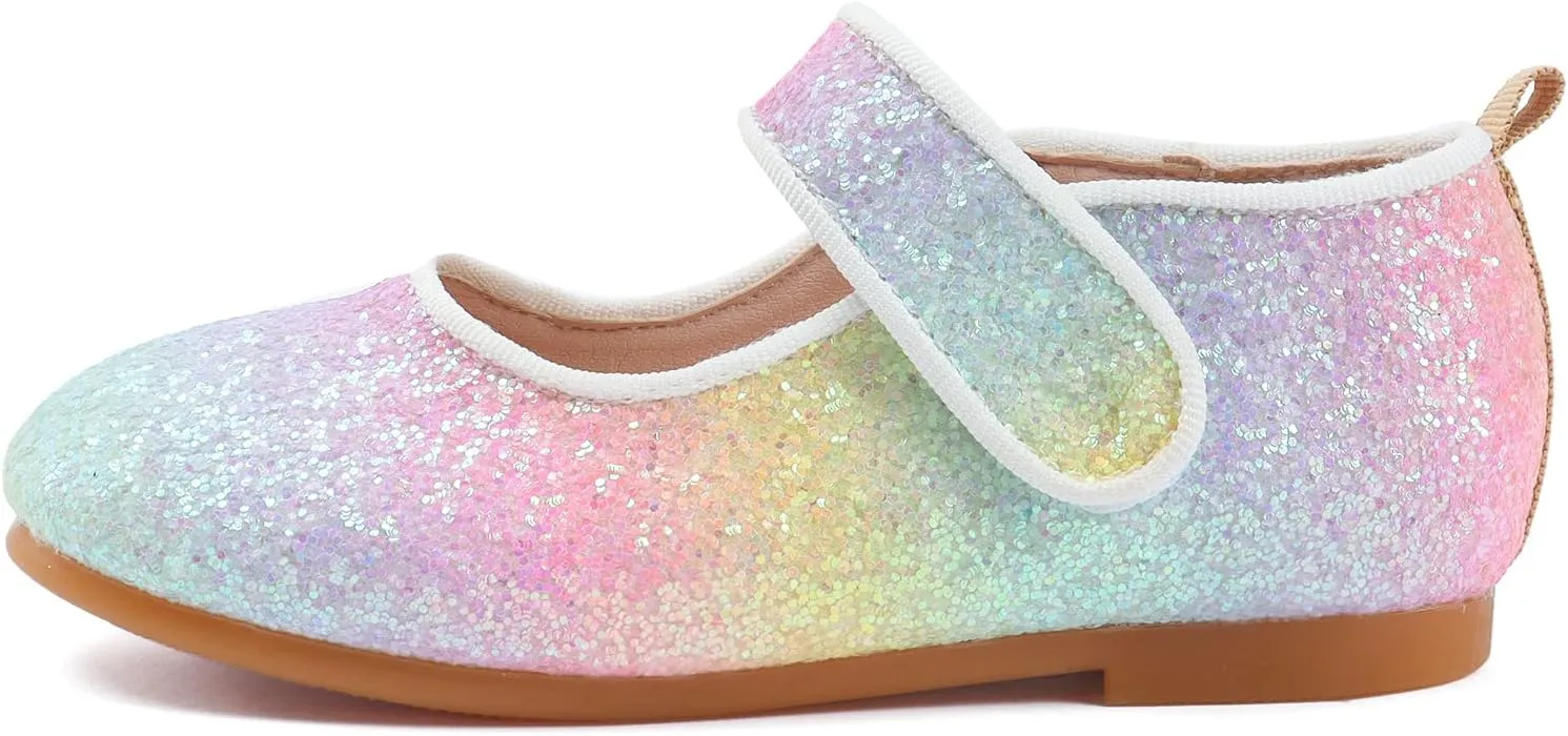 Rainbow Dress Shoes Girl's Glitter Princess Shoes Toddler Mary Jane Shoes Sparkly Party Ballet Flats in Casual Wearing Colorful Gift for Little Girls