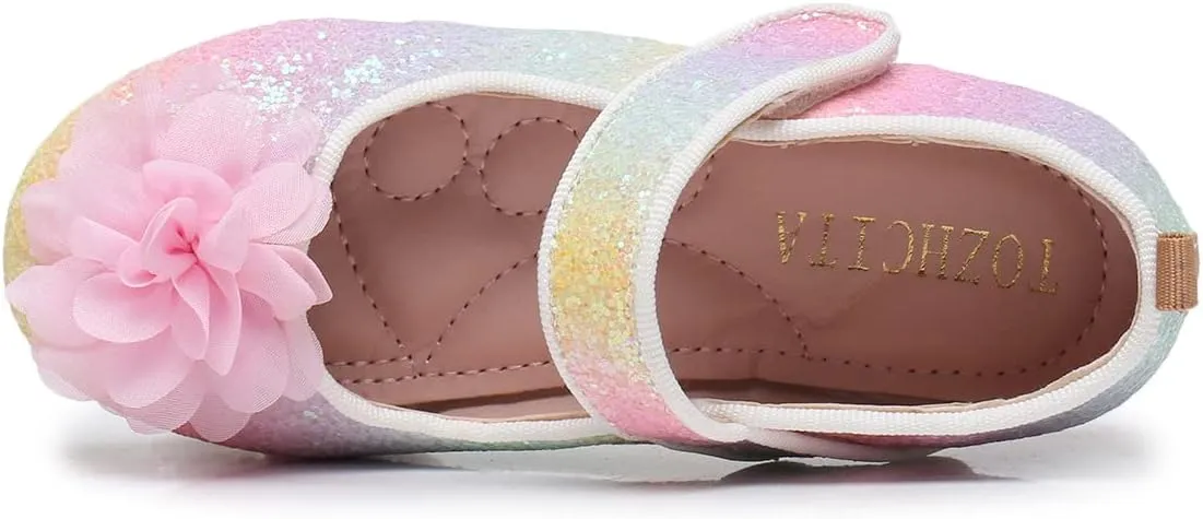Rainbow Dress Shoes Girl's Glitter Princess Shoes Toddler Mary Jane Shoes Sparkly Party Ballet Flats in Casual Wearing Colorful Gift for Little Girls