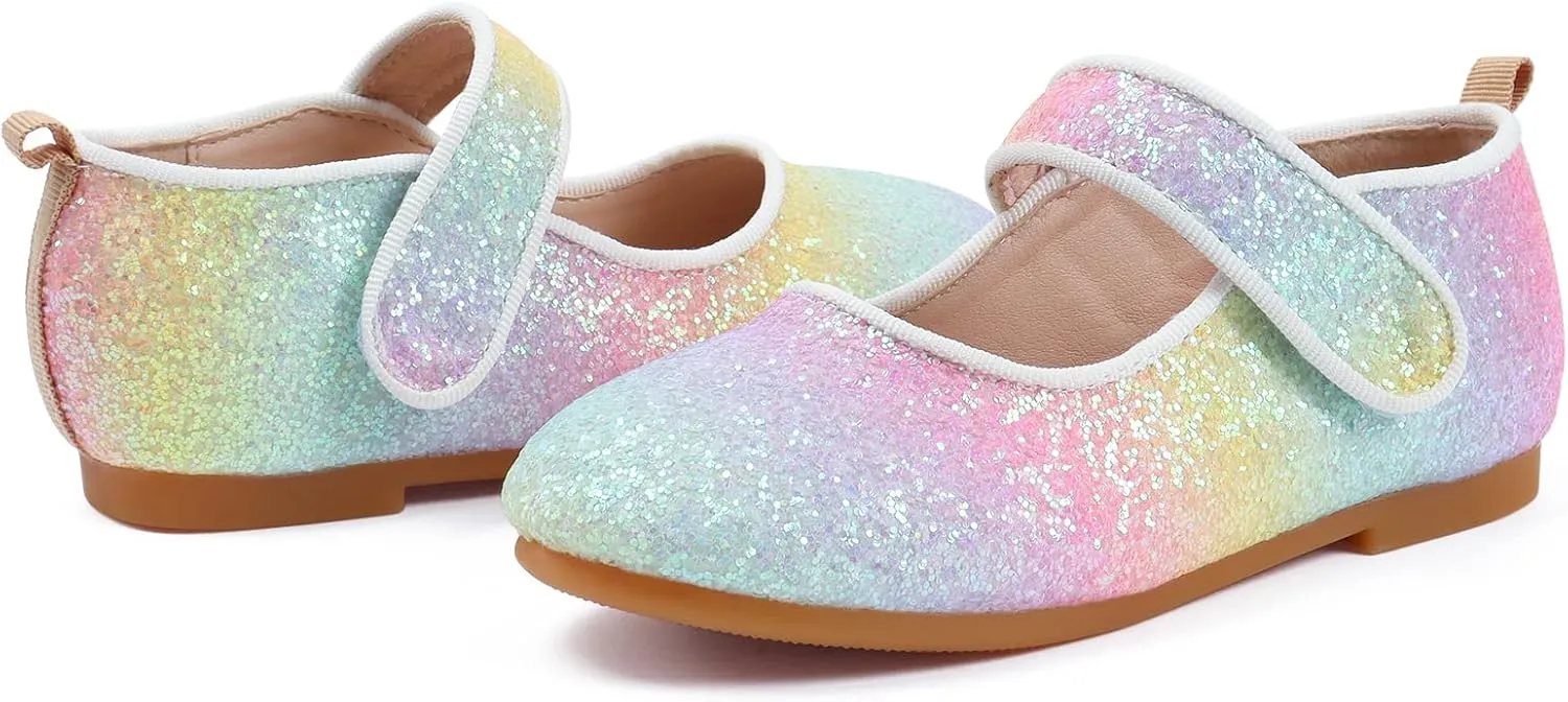 Rainbow Dress Shoes Girl's Glitter Princess Shoes Toddler Mary Jane Shoes Sparkly Party Ballet Flats in Casual Wearing Colorful Gift for Little Girls