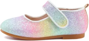Rainbow Dress Shoes Girl's Glitter Princess Shoes Toddler Mary Jane Shoes Sparkly Party Ballet Flats in Casual Wearing Colorful Gift for Little Girls