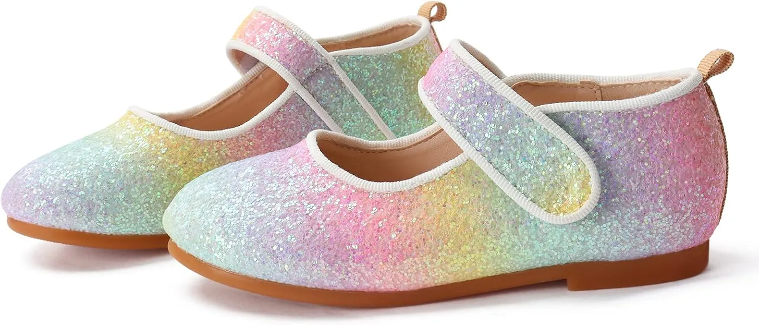 Rainbow Dress Shoes Girl's Glitter Princess Shoes Toddler Mary Jane Shoes Sparkly Party Ballet Flats in Casual Wearing Colorful Gift for Little Girls