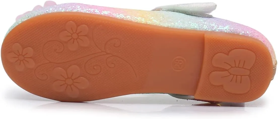 Rainbow Dress Shoes Girl's Glitter Princess Shoes Toddler Mary Jane Shoes Sparkly Party Ballet Flats in Casual Wearing Colorful Gift for Little Girls
