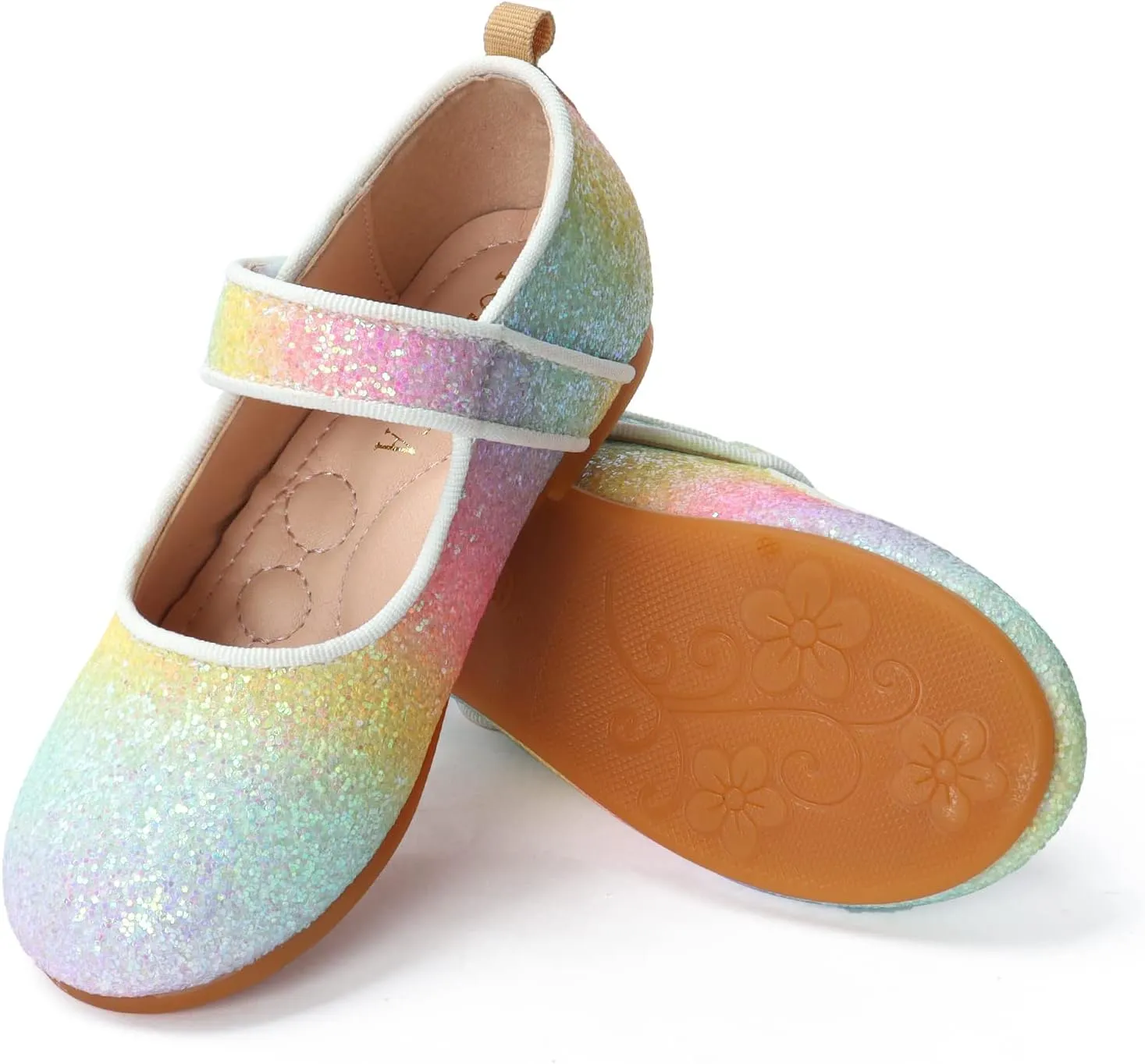 Rainbow Dress Shoes Girl's Glitter Princess Shoes Toddler Mary Jane Shoes Sparkly Party Ballet Flats in Casual Wearing Colorful Gift for Little Girls