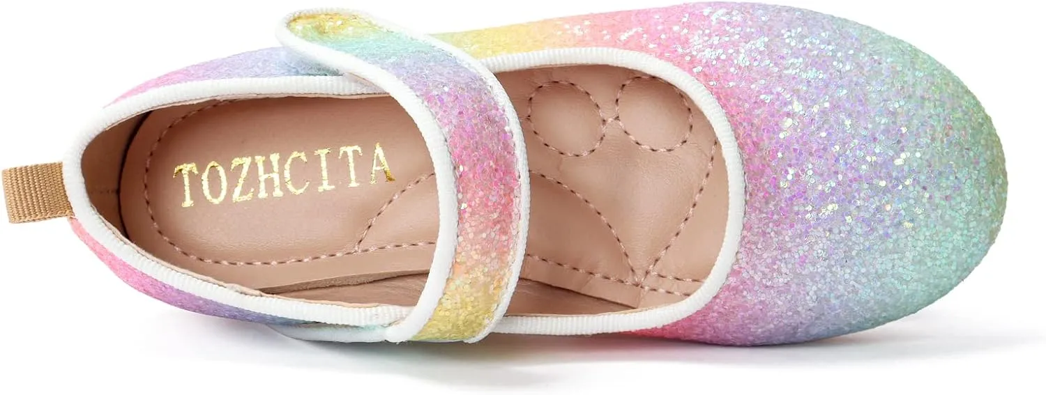 Rainbow Dress Shoes Girl's Glitter Princess Shoes Toddler Mary Jane Shoes Sparkly Party Ballet Flats in Casual Wearing Colorful Gift for Little Girls