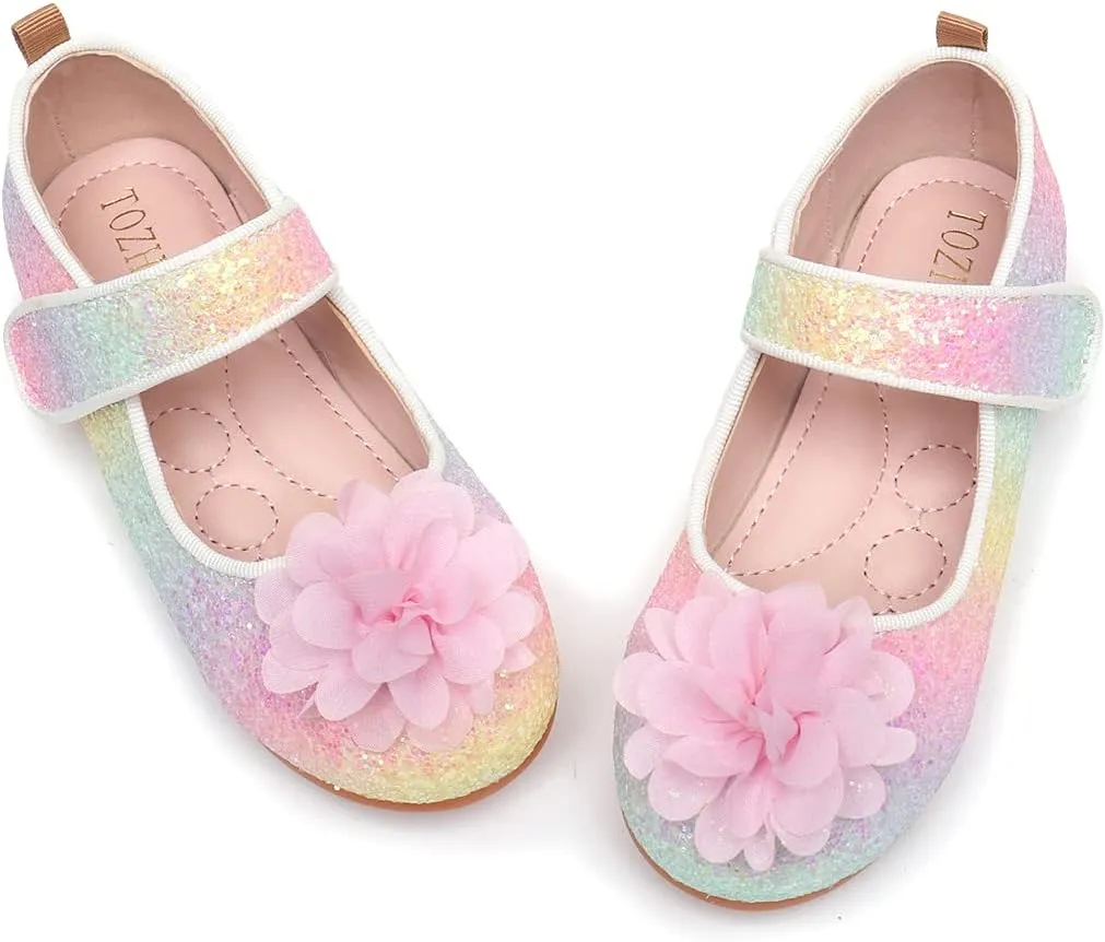 Rainbow Dress Shoes Girl's Glitter Princess Shoes Toddler Mary Jane Shoes Sparkly Party Ballet Flats in Casual Wearing Colorful Gift for Little Girls