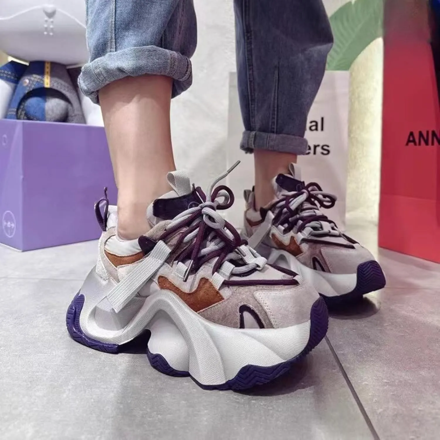 Retro Chunky Sneakers for Women, Increased Height Platform Shoes with Aesthetic Style, Old Dad Shoes