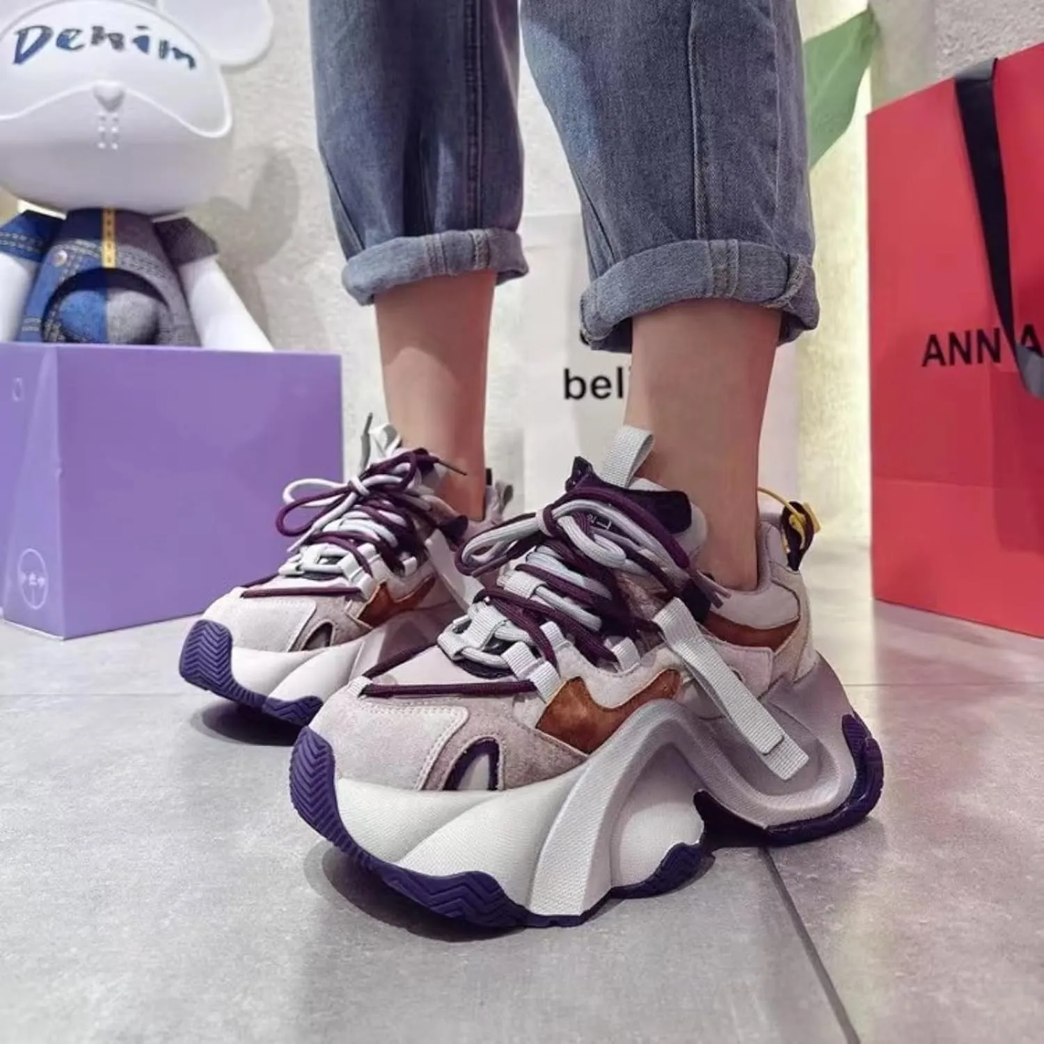 Retro Chunky Sneakers for Women, Increased Height Platform Shoes with Aesthetic Style, Old Dad Shoes
