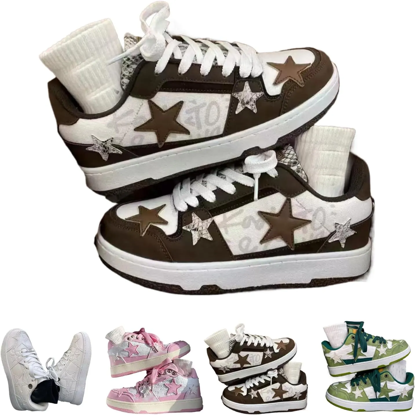 Retro Star Shaped Platform Shoes Retro Platform Sneakers Women's Fashion Casual Aesthetics Women's Fashion Skateboard Walking Shoes