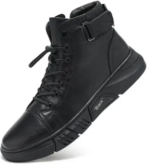 RiceelSor Men Ltalian High-top Leather Boots Side Zipper Waterproof Non-slip Round Toe Shock-absorbing Softsole Business Warm Velvet Chukka Ankle Booties