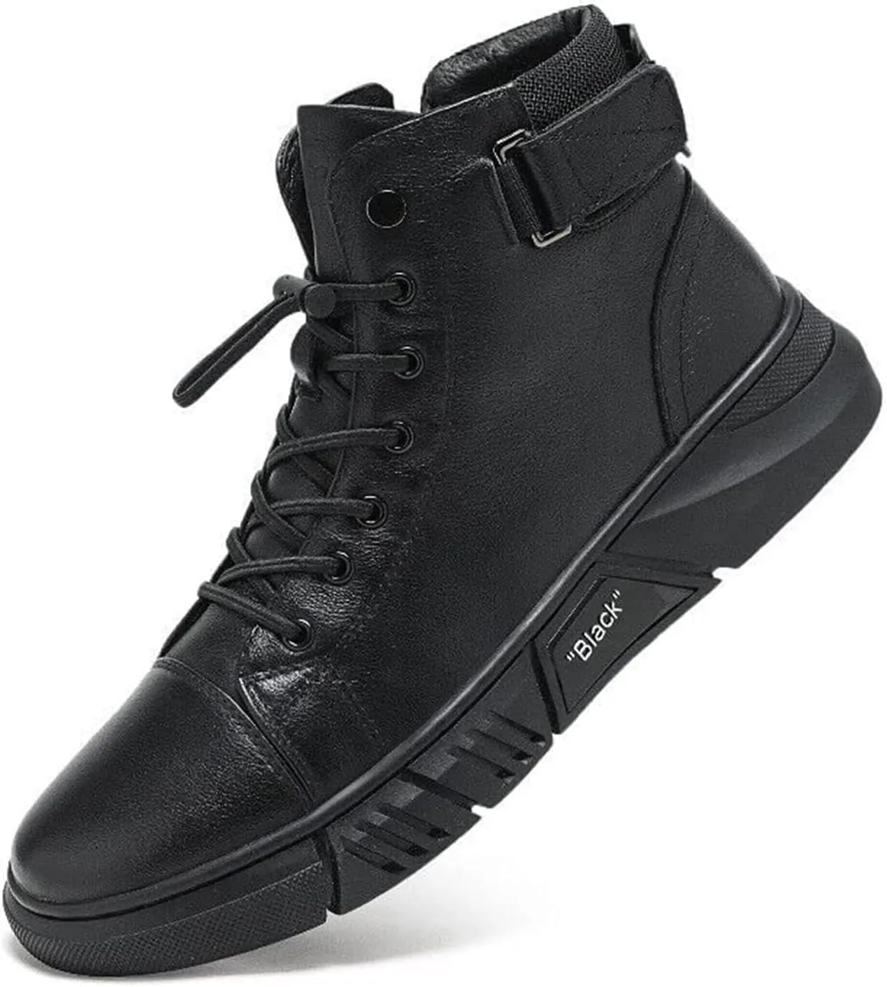 RiceelSor Men Ltalian High-top Leather Boots Side Zipper Waterproof Non-slip Round Toe Shock-absorbing Softsole Business Warm Velvet Chukka Ankle Booties